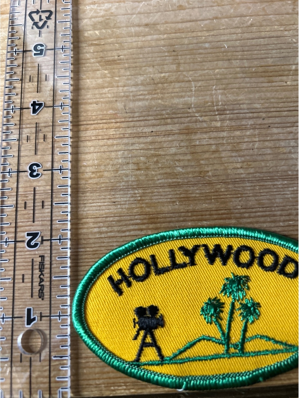 Vintage Hollywood Embroidered Patch with Palm Trees and Camera